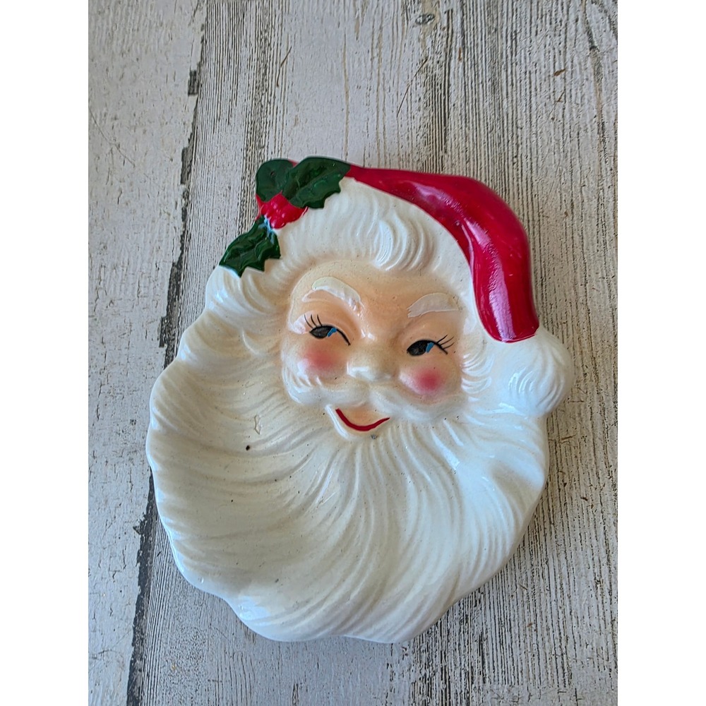 Vintage ceramic Japan Santa trinket tray jewelry holder platter plate Xmas decor